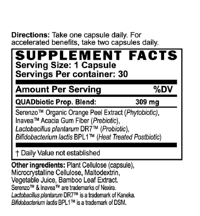 Amare GBX Fit Quadbiotic ingredients